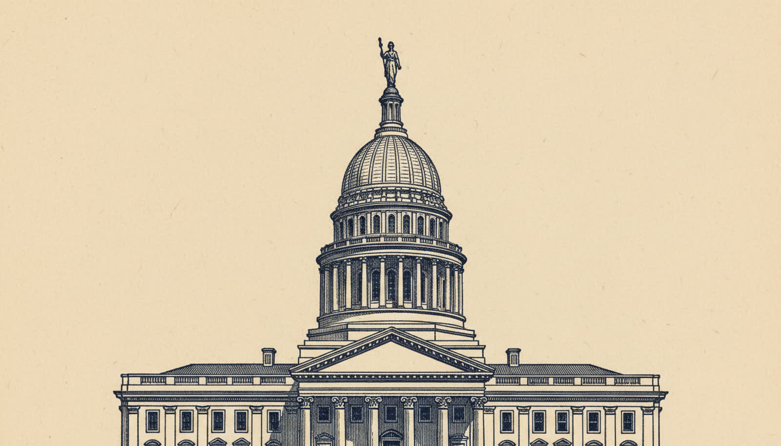Engraving of the United States Capitol representing constitutional government
